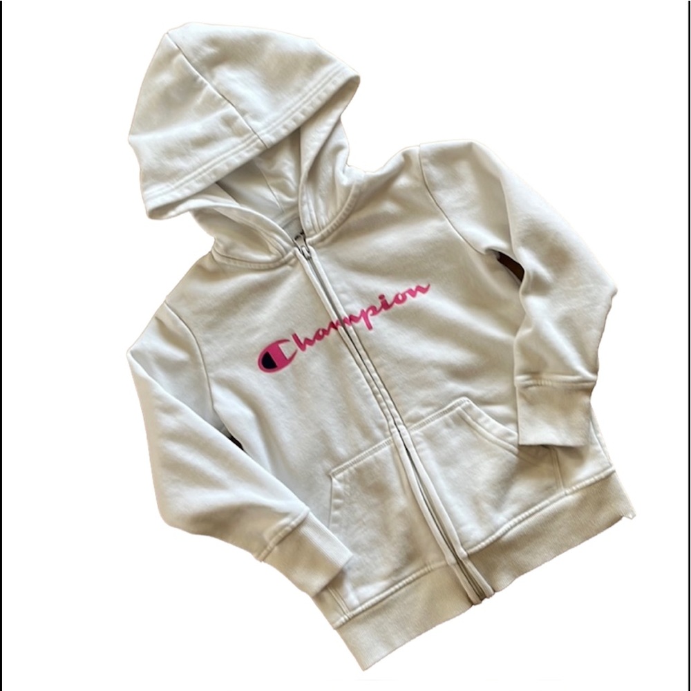 🎄CHAMPION GIRLS WHITE & PINK HOODIE SIZE 5